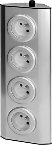 Electraline 35469 Bloc Multiprise de Cuisine à câbler en acier inoxidable, 4 Prises Françaises 16A 2P+T