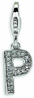 Sterling Silver CZ Initial Letter P Lobster Clasp Bracelet Charm