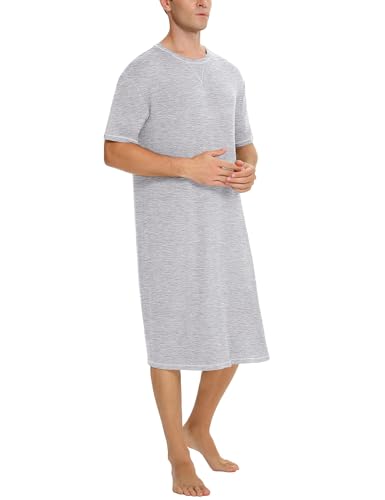 SWOMOG Men's Nightshirt Short Sleeve Nightgown Soft Loose Sleepwear Lightweight Nightwear Comfy Henley Sleep Shirt S-XXL2