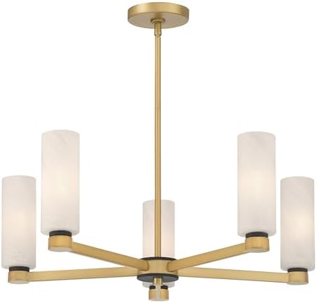 Minka-Lavery Wexmere 26" 5-Light Chandelier - Legacy Brass and Dark Matte Black with Etched Alabaster Glass (Bulb Not Included)