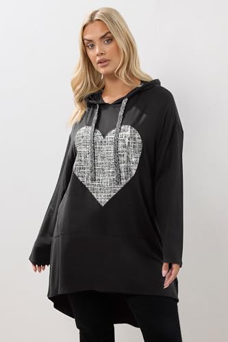 Yours Curve Heart Print Longline Hoodie - Women's - Plus Size Curve Black - Image 2