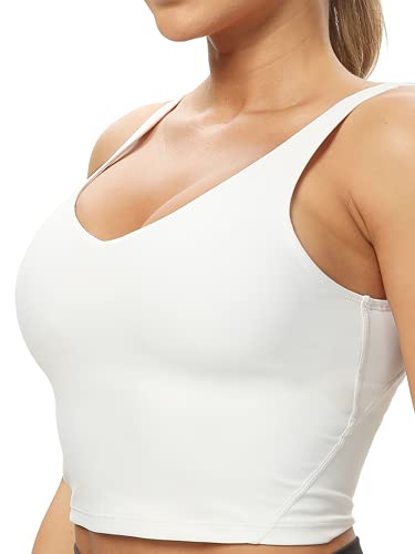 Ritiriko Sport-BH für Damen, Workout, Tank-Top, langer, gepolsterter BH, bauchfreies Laufoberteil für Yoga, Fitness, Training - Wei� - small Cover