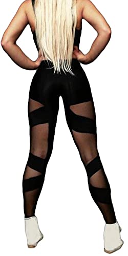 Mintsnow Women's Mesh Bandage Leggings Stretchy High Waist Long Pants Lightweight Casual Skinny Pants Black S #TOP2