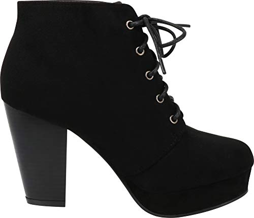Forever Camille-86 Women's Comfort Stacked Chunky Heel Lace Up Ankle Booties,Black,6.5 #TOP5