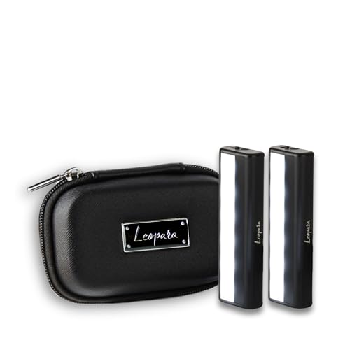 Leopara Duo Portable Makeup Lighting | Set of 2 Cordless, Rechargeable, Suction Vanity Lights for Mirror | Travel Case - Black