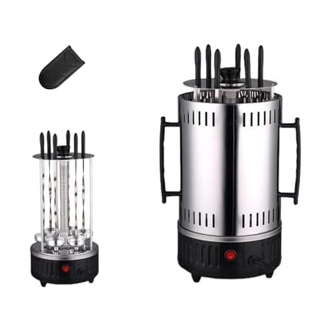 Ultimate Smokeless Indoor Grill for Perfect Kebabs, Rodizio Asador, Shawarma and More! Kabob Skewers, Grilling Basket cups, and Machine with mitt - Sish Kabob Cooker for Home Rotisserie Electric Grill Cover