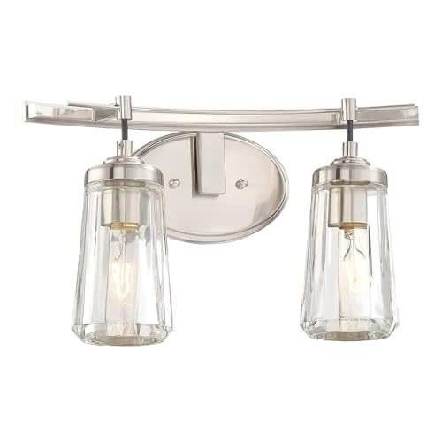Minka Lavery Wall Light Fixtures 2302-84 Poleis Wall Bath Vanity Lighting, 2-Light, 120 Watts, Brushed Nickel
