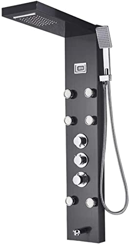 Sistema de Ducha Negro Panel de Ducha Mezclador Termostático Columna de Ducha con Jets de Masaje, Cascada y Lluvia miniatura 1