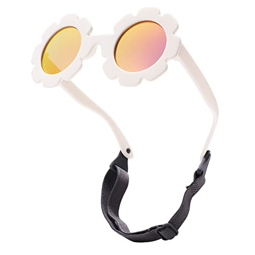 LIU·WEN Baby Polarized Flower Sunglasses with Strap - Bendable Flexible Frame for Infant Girls Boys Age 0-24 Months