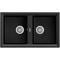 Fregadero Teka 90 Cm Teka Stone 90 B-TG 2C AUTO - Fregadero de Granito de 90 cm, Encastrado y Reversible, 2 Cubetas, Superficie de Alta Resistencia, Desagüe Automático, Color Carbón