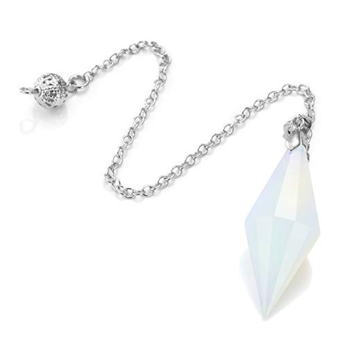 Top Plaza 12 Facet Reiki Healing Crystal Synthetic Opal Pendulum Necklaces for Divination Wicca Dowsing Balancing Pointed Pendant Pendulum for Women Men