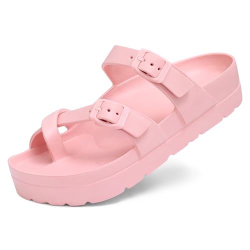 Image of Goosecret Women's Platform Sandals with Arch Support Comfortable Foam Slides Summer Beach Sandals with Adjustable Buckle Pink, 42