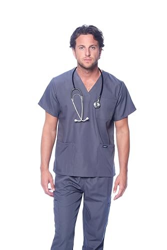 Image of Dagacci Scrubs for Men Set - V-Neck Scrub Top and Cargo Pants - 8 Pockets Men Scrubs Set