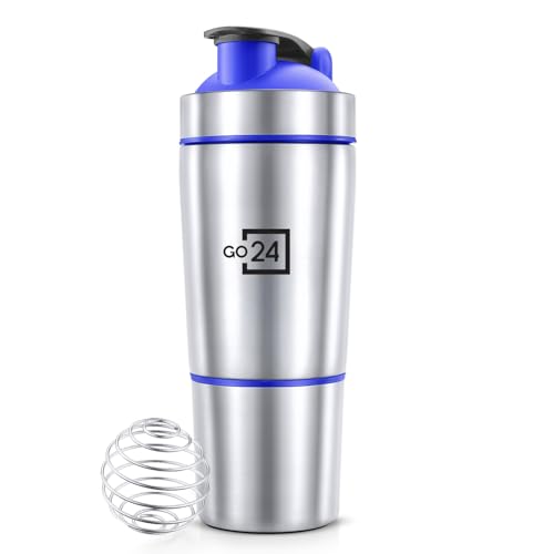 PEXPO Kinetic ISI Certified Stainless Steel Gym Shaker Bottle with extra Compartment for Protein and Supplements -700+150 ml (Blue) | Ideal for Protein Shakes and Smoothies | Leakproof and BPA Free