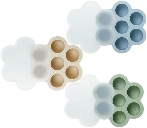 PandaEar 3 Pack Baby Food Freezer Tray with Lids, Silicone Baby Food Storage Container for Homemade Baby Food, Purees, Breastmilk (Blue/Green/Carnation)