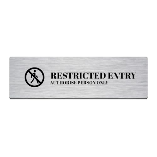 Image of Brushed Silver PVC Office Sign with Double-Sided Tape | Durable 10x3 Inch Signage for Clinics, Malls, Gyms & Hospitals - Available in Silver & Gold (Brushed Silver, Restricted Entry)