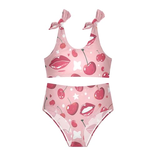 KLL Red Lips Cherry Girl Two Piece Bikini Set Beach Swimsuits Swimwear Adjustable Strap3