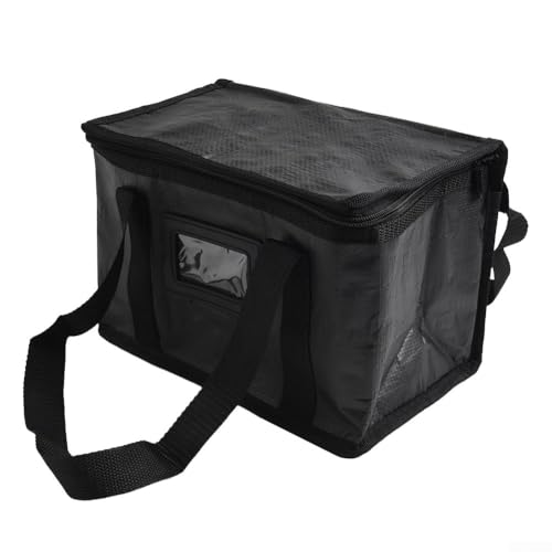 Large Insulated Food Delivery Bag with Oxford Cloth and Aluminum Foil Lining, Thermal Pizza Takeaway Carrier for Hot and Cold Meals, Black Commercial Catering Transport Tote with Front Pocket (16L)