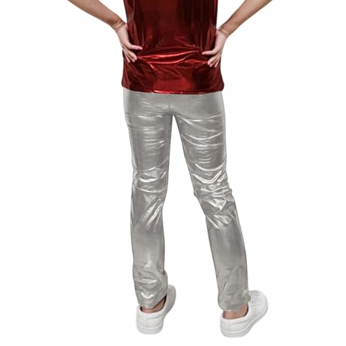 Girls Boys Metallic Jogger Pants Kids Shiny Jazz Hip Hop Dance Pants Sparkly Slim Fit Stage Performance Club Outfits4
