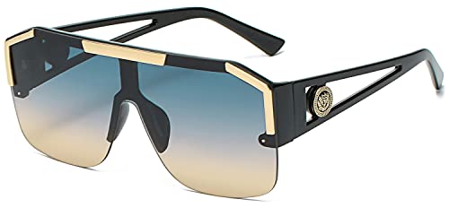 Square Shield Sunglasses Flat Top One Piece Big Oversized Vintage Retro 80s Rimless Frameless Shades Fashion Cool