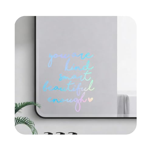 2 Pack Positive Affirmation Mirror Decals, Vinyl Affirmation Wall Decor Stickers for Bathroom & Car Rearview Mirrors, Confidence Quotes Wall Decor for Kids & Teens, 6.3 x 5.7 Inch (Holographic)