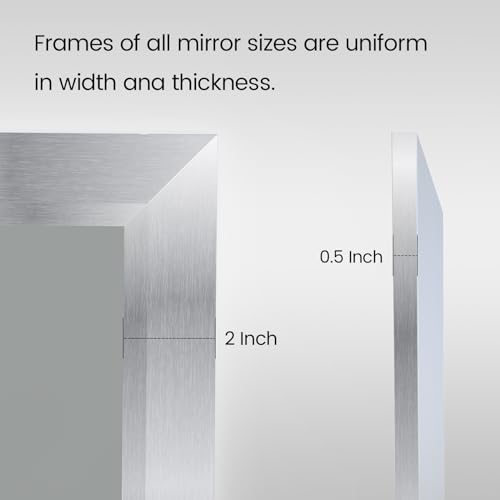 Amorho 22x30 Inch Bathroom Mirror Silver, Thick Metal Framed Wall Mirrors for Over Sink, Brushed Nickel Mirror Perfect for Bedroom, Living Room, Entryway, Rectangle (Horizontal/Vertical).