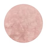 TT Home Wohnzimmer Teppich Hochflor Langflor Kunstfell Weich Modern Unifarben Flauschig, Farbe: Rosa Pink, Größe:120 cm Rund