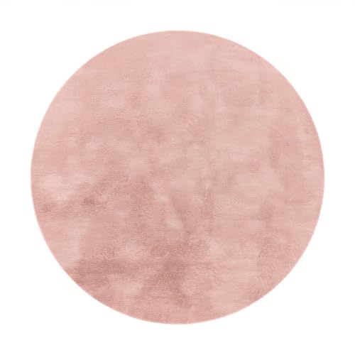 TT Home Wohnzimmer Teppich Hochflor Langflor Kunstfell Weich Modern Unifarben Flauschig, Farbe: Rosa Pink, Größe:120 cm Rund