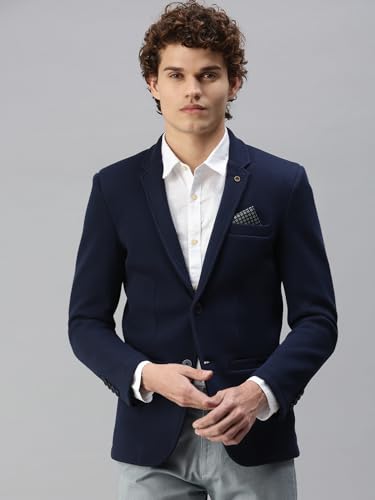 Image of SHOWOFFFF Men Solid Single Breasted Casual Blazer | Notched Lapel Full Sleeves Cotton Blazer for Mens | Slim Fit Regular Length Blazer for Men's
