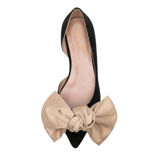 FOWT Women Lovely Bowknot Pointed Toe Flats Slip on Low Heel D'Orsay Pumps Comfy Leisure Daily Dress Shoes Size 4-16 US4