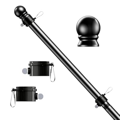 hogardeck 5 FT Black Flag Pole, Tangle Free Spinning Stainless Steel Flagpole, Suitable for 3x5 Heavy Garden Flag 1" Dia Flag Pole for House, Wall-Mounted (without Bracket)
