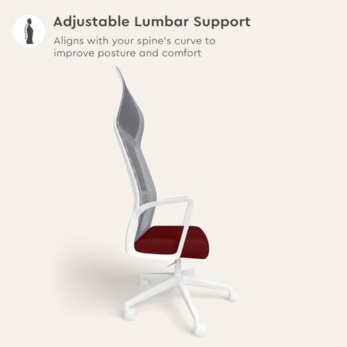 Image of Interio by Godrej Vurv Chair Mesh High Back Ergonomic Work from Home /Revolving Study Chair, 1 Year Warranty, Height Adjustable | Heavy Duty Polypropylene Base | DIY Installation (Red)