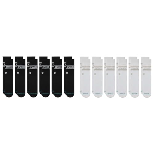 Stance Vital Crew 12-Pack Socks Bundle for Men and Women, White + Black, Cotton Blend and Comfortable Everyday, Large