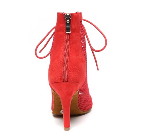Image of Dance Practice Shoes for Women Mesh Ballroom Sandals Heels Party Prom Ankle Booties with Zip