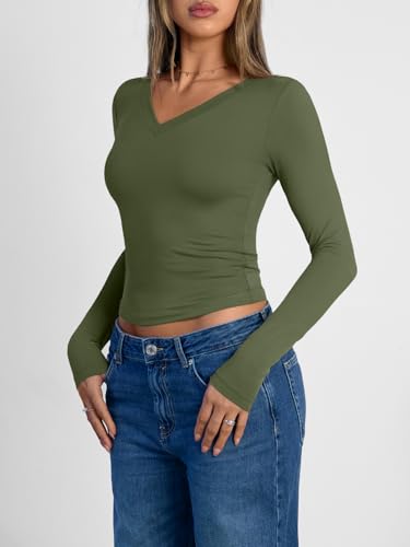 Image of Trendy Queen Womens Long Sleeve Shirts 2026 Fall Fashion Basics Crop Tops