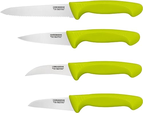 Cook N Home 02579 Stainless Steel Knife Set, Utility, Paring Vegetable, and Peeling, Green
