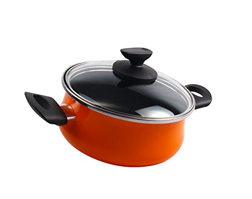 Vitrinor Magefesa Valencia Cacerola 20 Cm De Acero Esmaltado Con Tapa De Cristal, Antiadherente Bicapa Reforzado, Color Naranja Exterior. Apta Para Todo Tipo De Cocinas, Incluida Inducción.