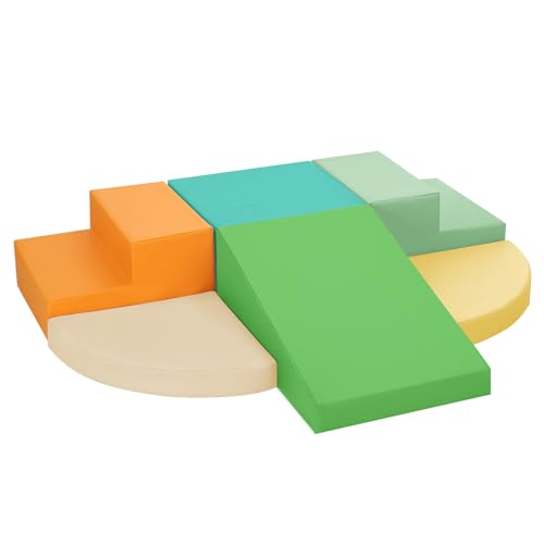 Image of TODIBY 6-Piece Soft PU Leather Toddlers Climbing Toys, Baby Foam Climbing Blocks for Toddlers 3, Indoor Climb and Crawl Activity Play Set, Foam Play Gym Climbing Structures (Orange and Green)