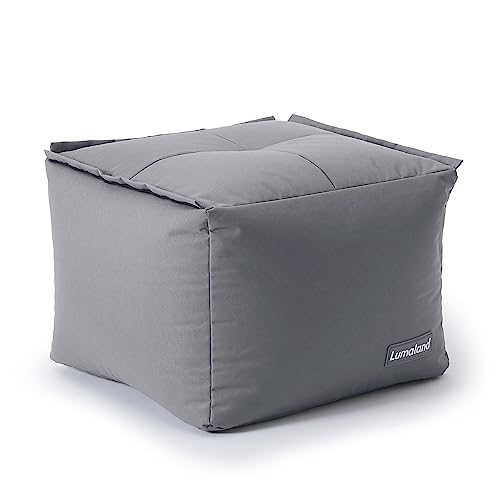 Lumaland Beanbag Lounge Modular | Puf Impermeable | Taburete Ligero y Expandible Individualmente | Juego de Salón para Interior y Exterior | Asiento Lavable para Jardín | 54x54x54 cm [Gris]