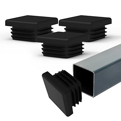 Image of Prescott Plastics 1 1 /2 inch (38.1mm) Outer Perimeter Ribbed Plastic Hole Caps, Square Black Metal Tubing End Caps, Strong Furniture Leg Inserts, Impact & Weather Resistant, Made in the USA - 20 Pack