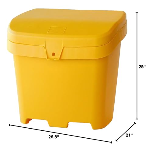 Image of FCMP Outdoor 31-Gallon Salt & Sand Storage Bin, Yellow - Lockable Lid, Weather-Resistant UV-Resistant Plastic, Forklift Pockets, Deck Box for Patio & Garden