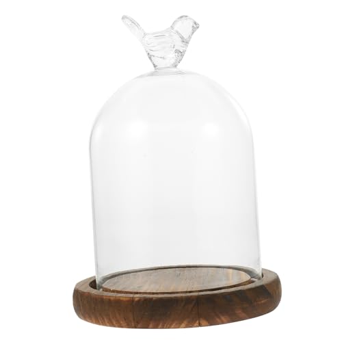 BESPORTBLE Glas Kuppel Glocke Glaskuppel Deko Glashaube Glasglocke mit Holzboden Holz Kuchenglocke Kuchenständer Käseglocke Lebensmittel Gastgeschenk für Hochzeit Weihnachten Dekoration 14CM
