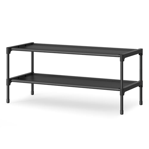 Image of SONGMICS Shoe Rack, 2-Tier Shoe Storage Organizer, Space-Saving, 11.7 x 24.5 x 12.2 Inches, Entryway, Metal Frame, Non-Woven Fabric Shelves, Ink Black ULSH022BH01