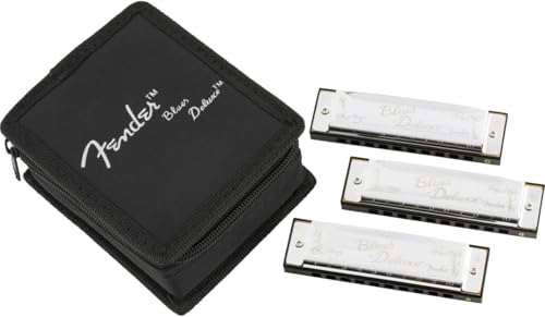 Fender Blues Deluxe Harmonica, paquete de 3 con funda (llaves C, G, A)