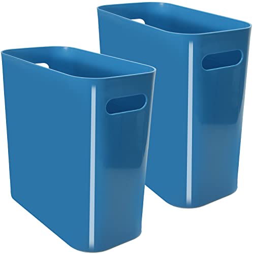 Image of Youngever 2 Pack 3 Gallon Slim Trash Can, Plastic Garbage Container Bin, Trash Bin with Handles for Home Office, Living Room, Study Room, Kitchen, Bathroom (Teal)