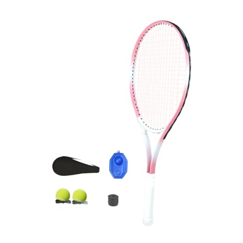 kowaku Tennis Racket Set with Tennis Trainer Rebound Balls Anti Slip Grip Tennis Training Tool for Outdoor Backyard Indoor Beginners, Pink