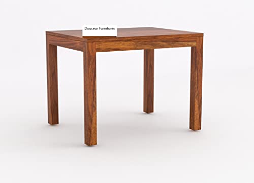 Image of Douceur Furnitures Solid Sheesham Wood 4 Seater Dining Table Set Without Cushioned Chairs for Dining Room | Living Room | Home & Office | Hotels Restaurant & Cafe Finish -Natural Teak |