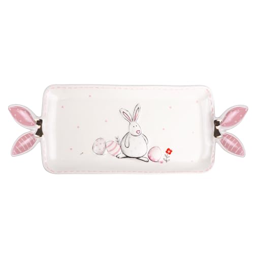 Ceramic Easter Serving Tray, White Bunny Platter, Springtime Home and Kitchen Decor, 14 Inches