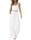 Jyanl - Pantalones de lino para mujer, estilo casual, de pierna ancha, pantalones palazzo de verano, sueltos, holgados,...