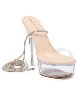 Chase & Chloe Women Clear Platform Stiletto Heels Lace Up Strappy Sandals